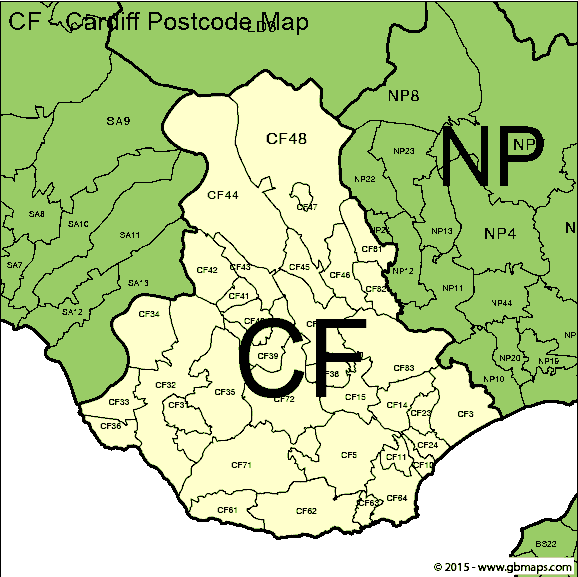 Cf Cardiff Postcode District Map 