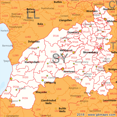 Shrewsbury Postcode Area, District and Sector maps in Editable Format